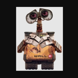 Wall-E standing alone against a plain background, representing technological progress, environmental responsibility, and the human consequences of automation