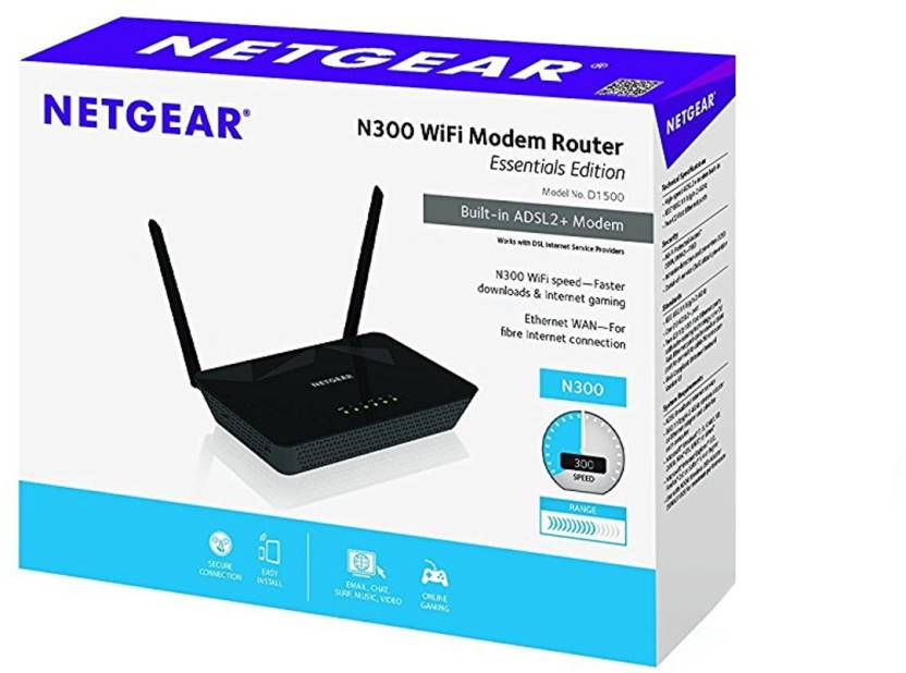 Thumbnail: Netgear D1500 N300 WiFi Modem Router  (Black)
