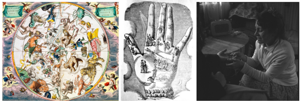 Image tirée de l'exposition "Aux frontières du réel" représentant diverses diciplines de l'occultisme. Bibliothèque Municipale de Lyon Part-Dieu.