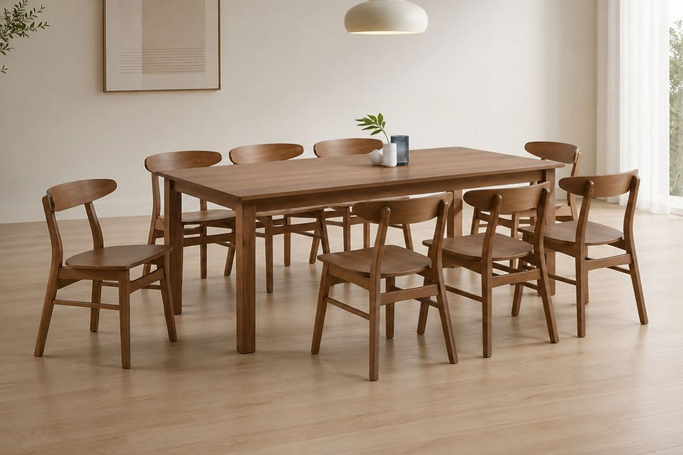 Ivera 8 Seater Solid Wood Dining Table Set in a modern minimalist dining room with natural wood finish