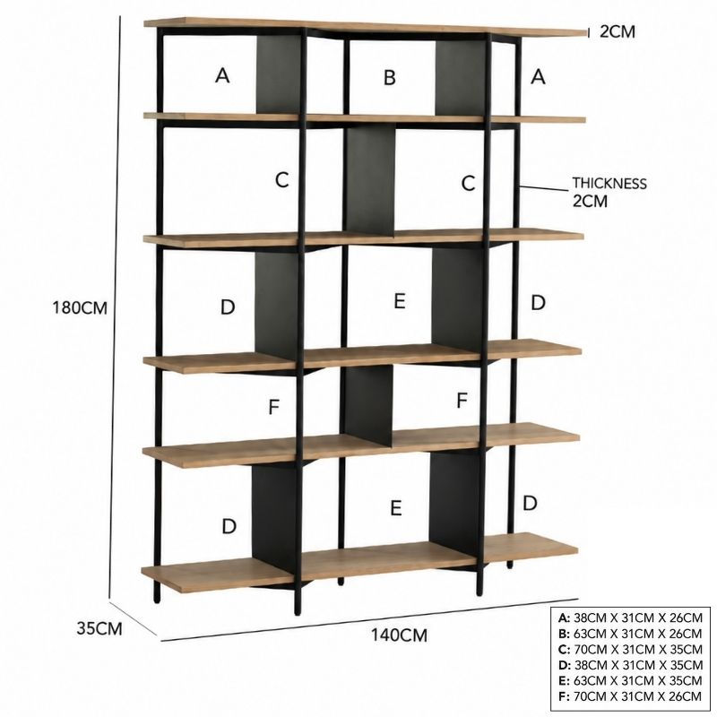 Thumbnail: Merton Bookcase dimensions 140cm wide, 35cm deep and 180cm high