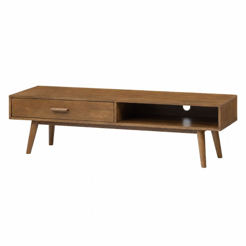 Thumbnail: Hollister TV Cabinet angled view showing its natural wood grain, open shelf and tapered legs