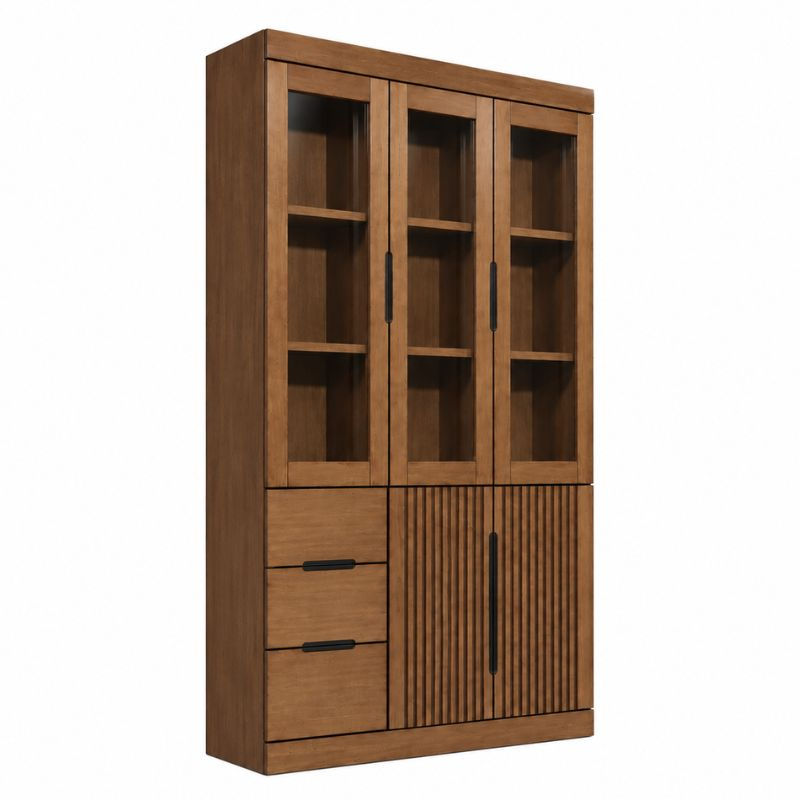 CV72 Book Cabinet in Walnut with Glass Doors, Drawers and Slatted Doors