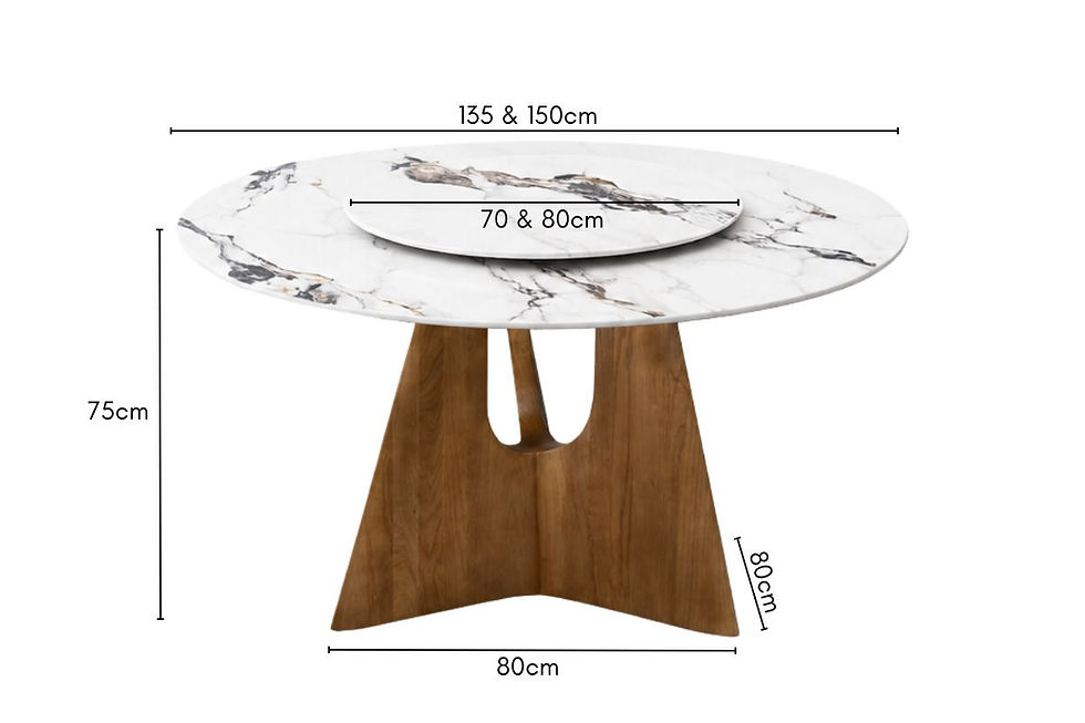 Thumbnail: Dimension Beaufort Round Sintered Stone Dining Table with solid wood pedestal base and rotating lazy susan