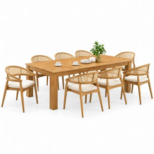 8-seater wooden dining set with upholstered dining chairs