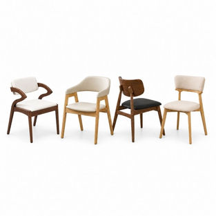 Modern wooden dining chairs with upholstered seats and backrests