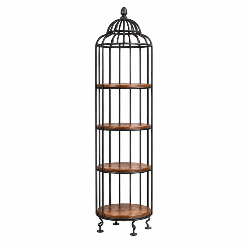 Industrial Design Display Rack with 4-Tier Wooden Shelves and Black Metal Frame