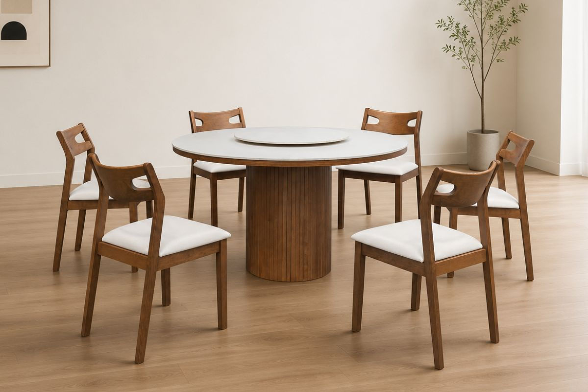 Motion Round Sintered Stone Dining Table Set