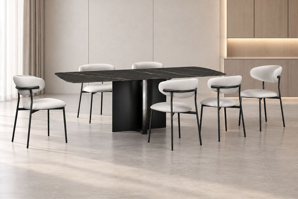 Thumbnail: Immy black sintered stone dining table set with modern pedestal base