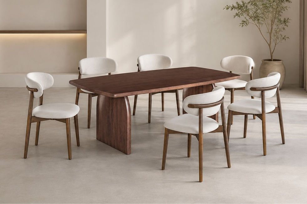 Maya Solid Wood 6 Seater Dining Table Set with Upholstered Chairs in Walnut Wood Finish