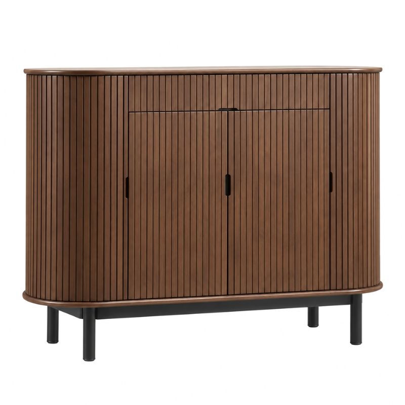 Benny Shoe Cabinet in Walnut with fluted doors, drawer and raised legs