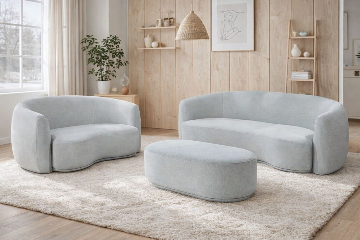 Bouclé Curved Sofa Set