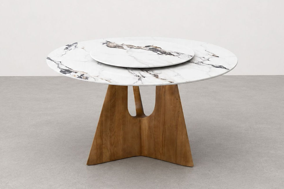 Beaufort Round Sintered Stone Dining Table with solid wood pedestal base and rotating lazy susan