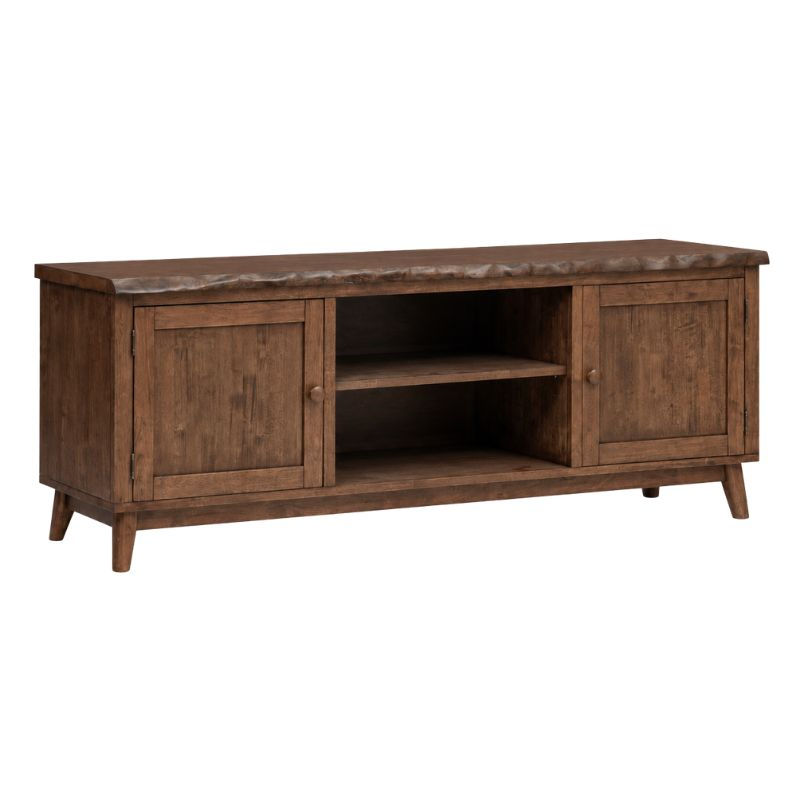 Alasko Farmhouse TV Cabinet in solid rubber wood with two cabinet doors and an open centre shelf
