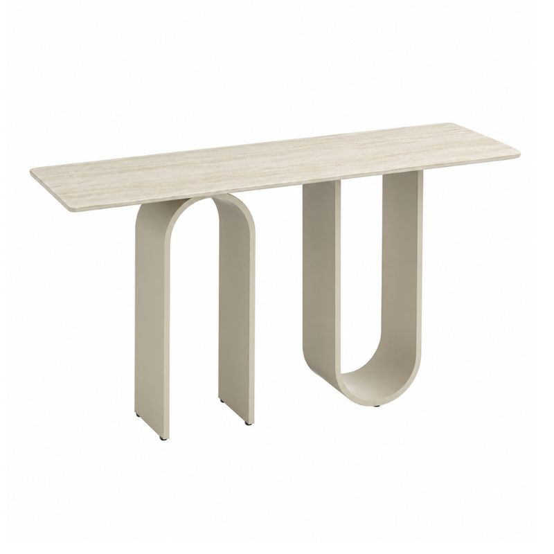 Saylor Console Table in Cream with sculptural U-shaped legs and a sintered stone tabletop