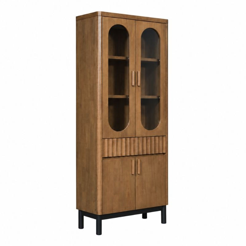 Fambu Book Cabinet in Walnut with Glass Doors and Drawer