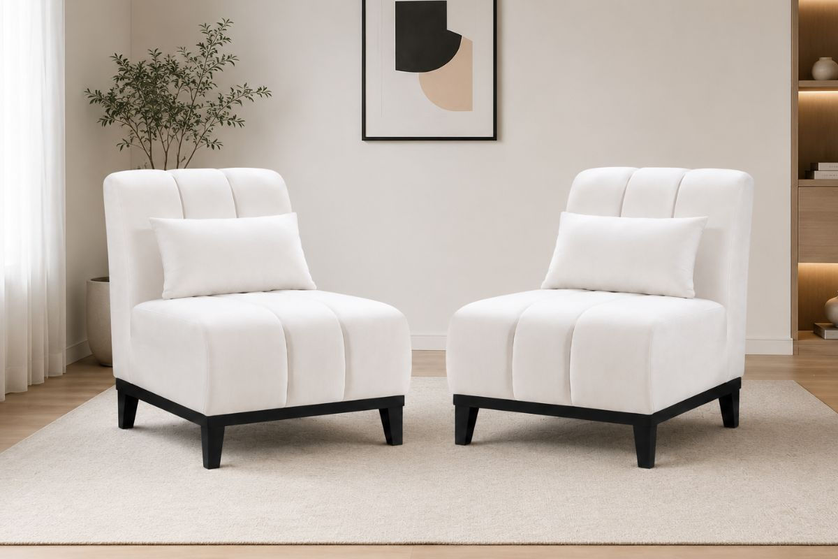 Claudia Armless Lounge Chair upholstered in easy-clean fabric with a modern minimalist design