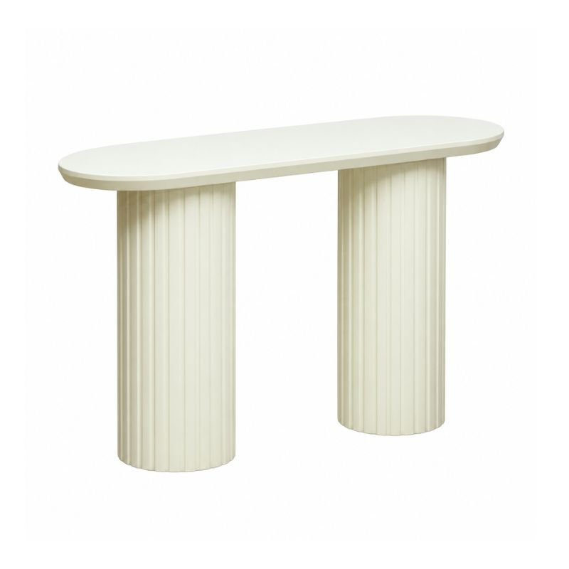 Twin Fluted Console Table in Cream with rubber wood construction and fluted columns
