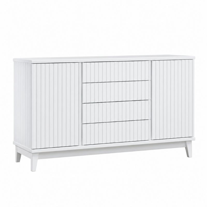 Florida Gloss White Sideboard with vertical fluted detailing, three central drawers and two side cabinet doors