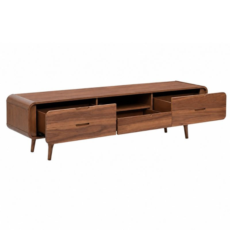 Dunbar TV Cabinet with three open drawers and a central storage compartment for living room essentials