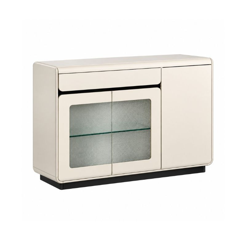 Elara 3-Door Sideboard with Textured Glass in High-Gloss Cream