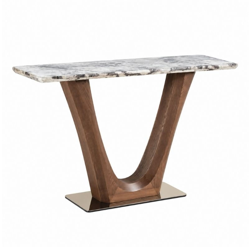 Virelli Designer Console Table with marble top and sculptural wooden base