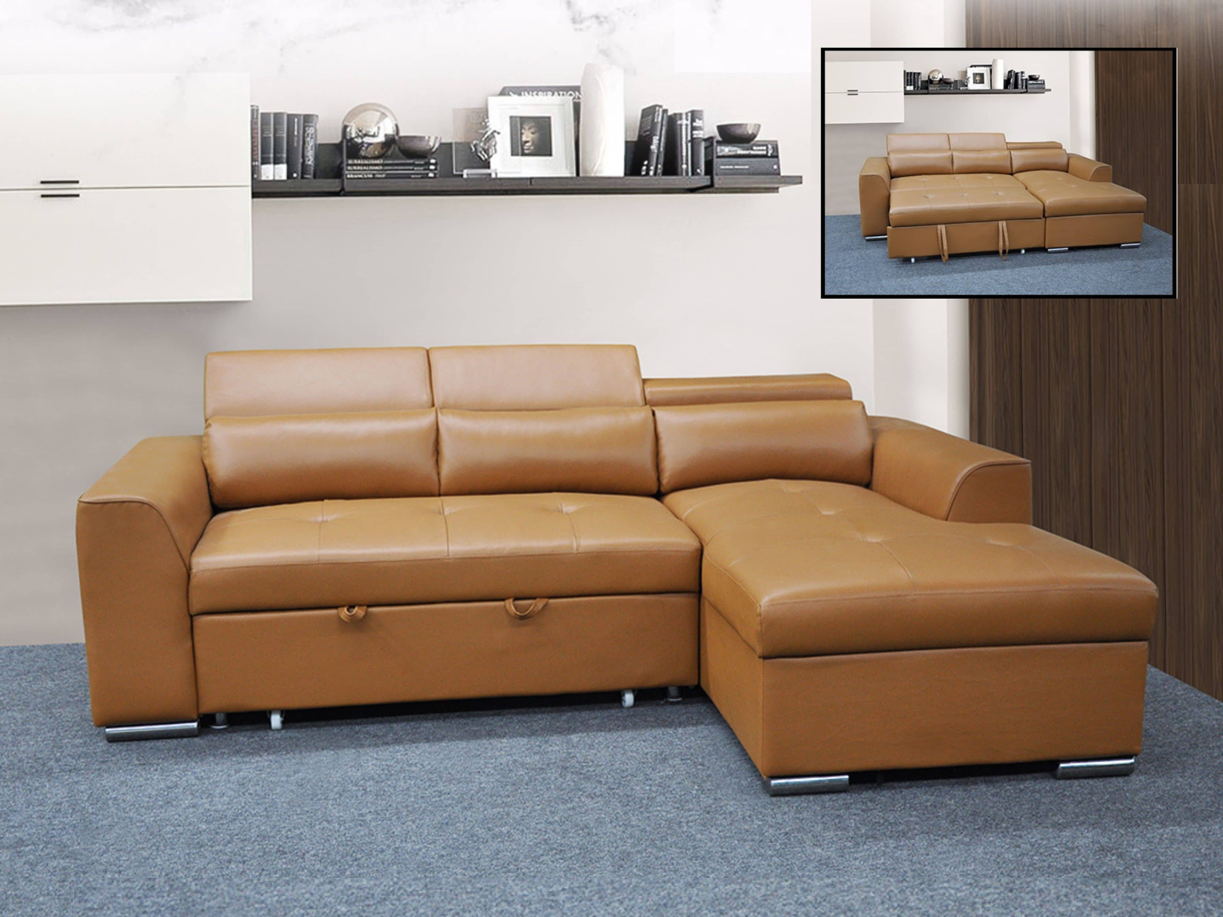 N2891 Cowhide Leather L-Shape Sofa Bed