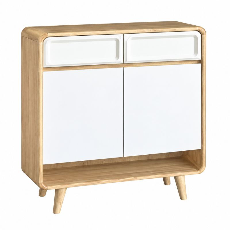 Gioni 2-Door Shoe Cabinet in Natural with two drawers and raised legs
