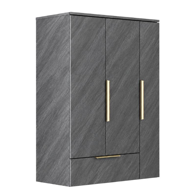 MX002 Wall Mounted Shoe Cabinet in Dark Grey with three doors and gold handles