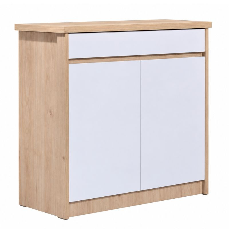 MX87 Shoe Cabinet with two doors, top drawer and light wood finish