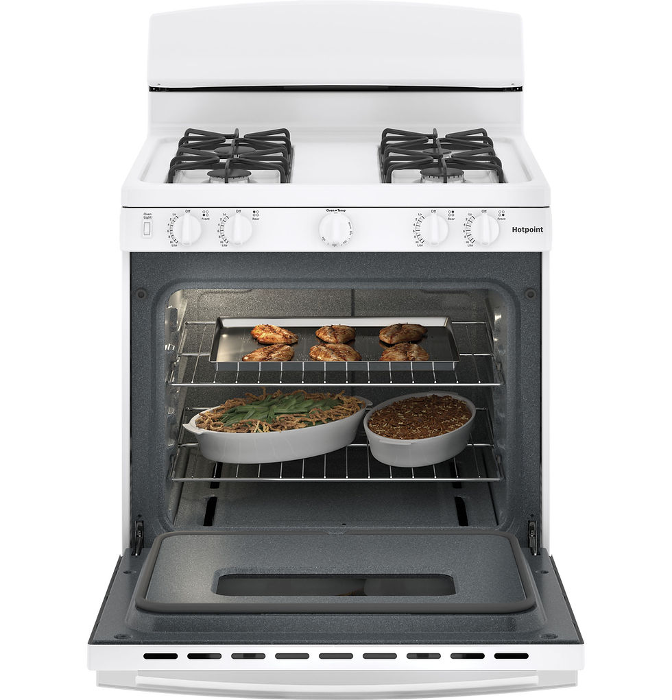 Miniatura: Cocina de gas independiente GE de 76 cm (30 pulgadas) y 136 litros (4.8 pies cúbicos) en color blanco.