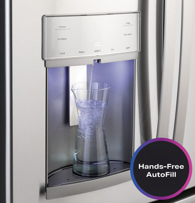 Miniatura: Refrigerador GE Profile de 27.8 pies cúbicos con puertas francesas y llenado automático sin contacto en FR