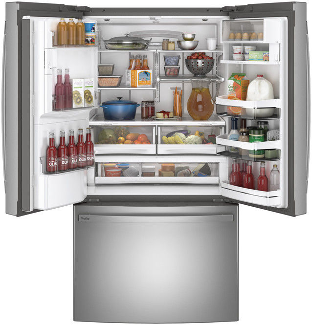 Miniatura: Refrigerador GE Profile de 27.8 pies cúbicos con puertas francesas y llenado automático sin contacto en FR