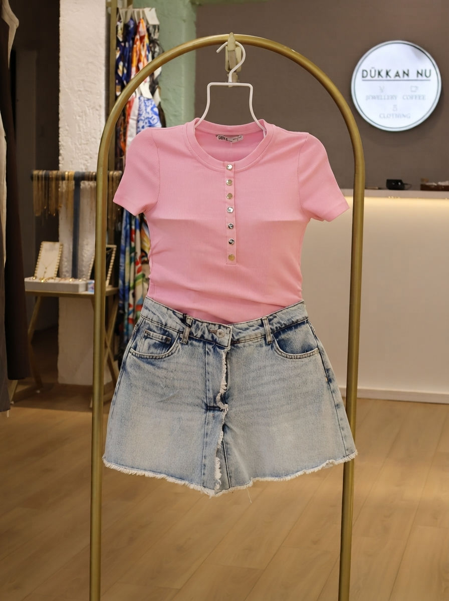 Çıtçıtlı Örme Bluz