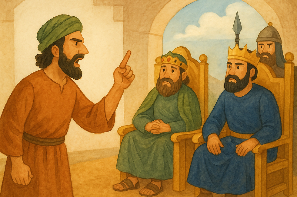 Illustration representing 1 Kings 22: Micaiah speaking truth before the kings