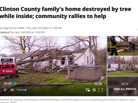 WKRC12 - Clinton County family's home destroyed by tree while inside; community rallies to help