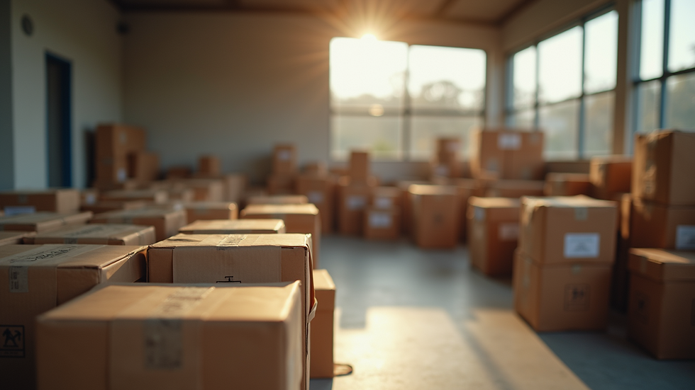 Eye-level view of a community center organizing disaster relief supplies