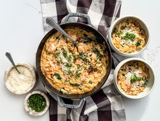 ORZO MEÐ RISARÆKJUM & SÓLÞURRKUÐUM TÓMÖTUM