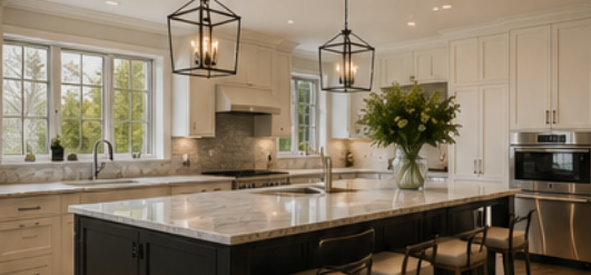 Luxury home kitchen with large island and high-end finishes