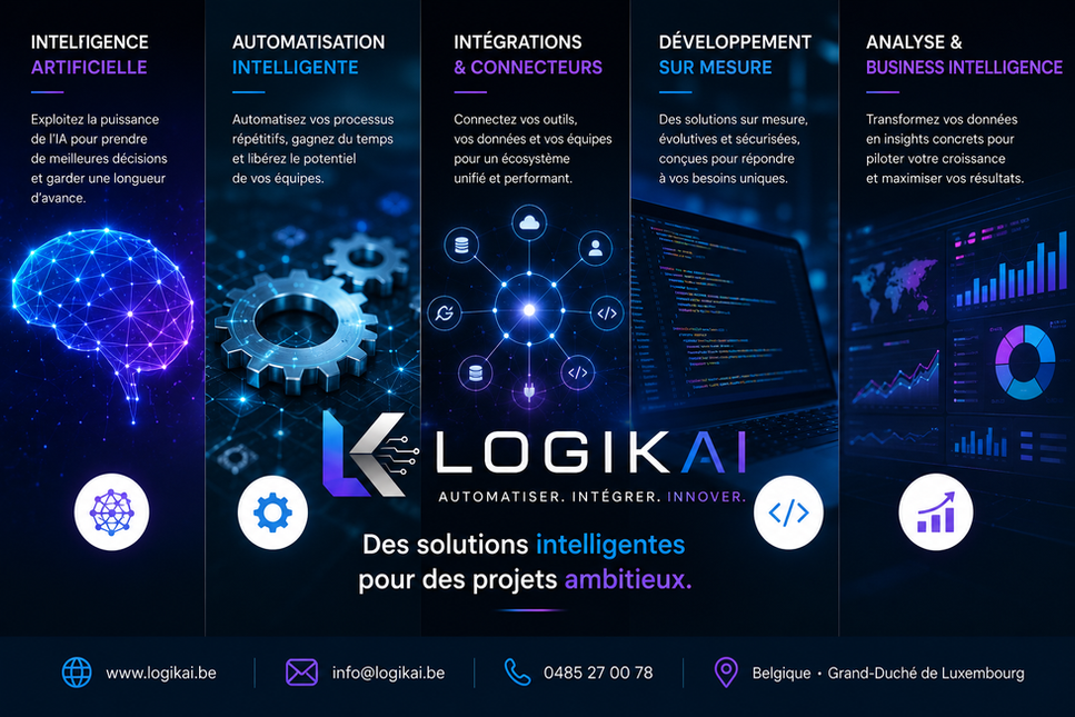 Solutions d'intelligence artificielle, automatisation, intégrations et développement sur mesure pour les entreprises – Logik AI.