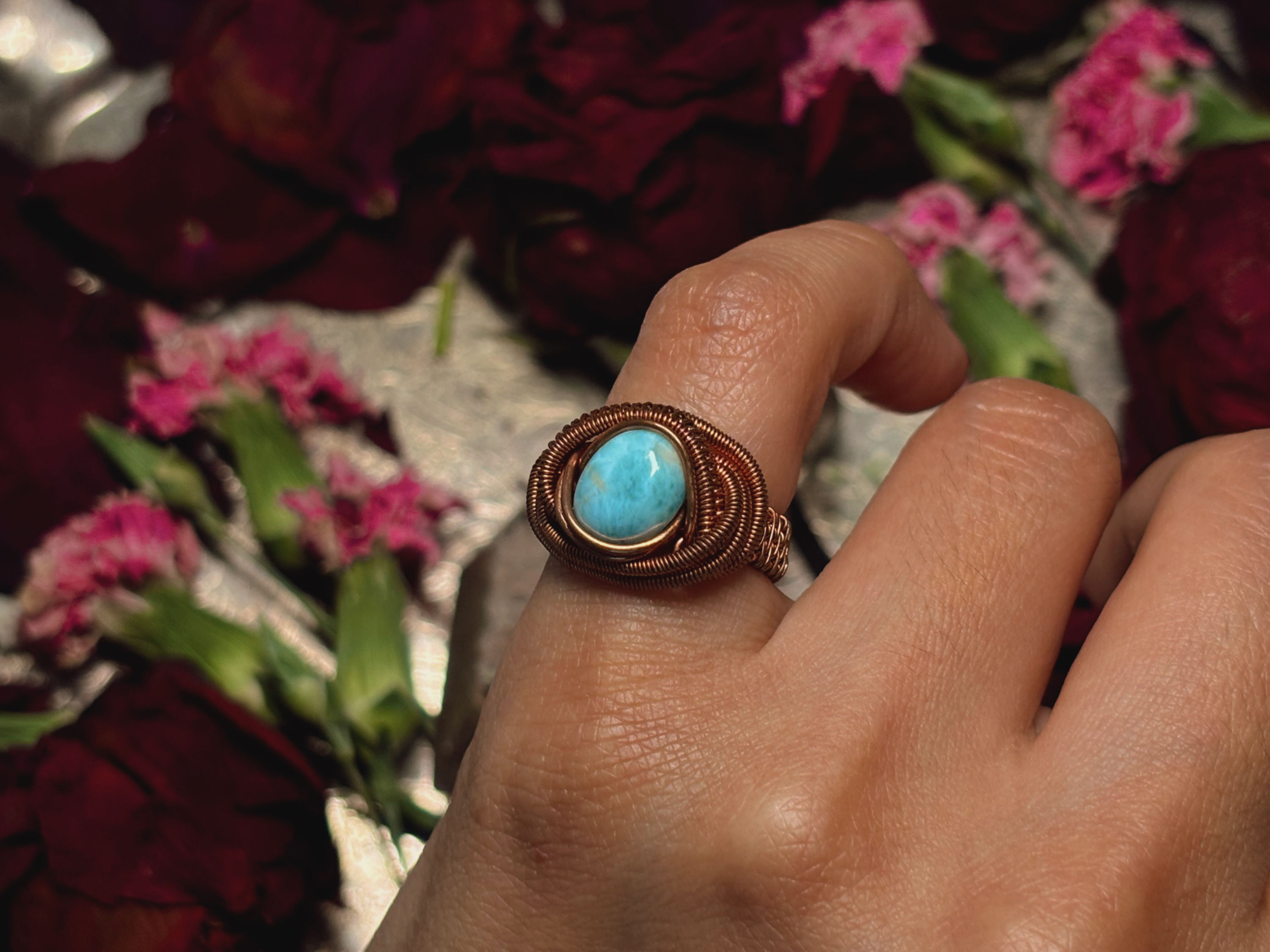 Larimar in Copper Ring