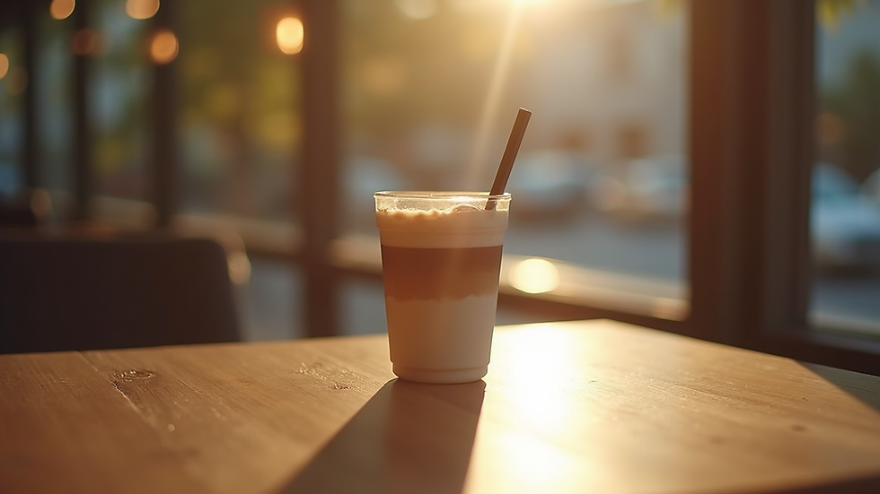 Vue en plongée d'un verre de café frappé avec mousse