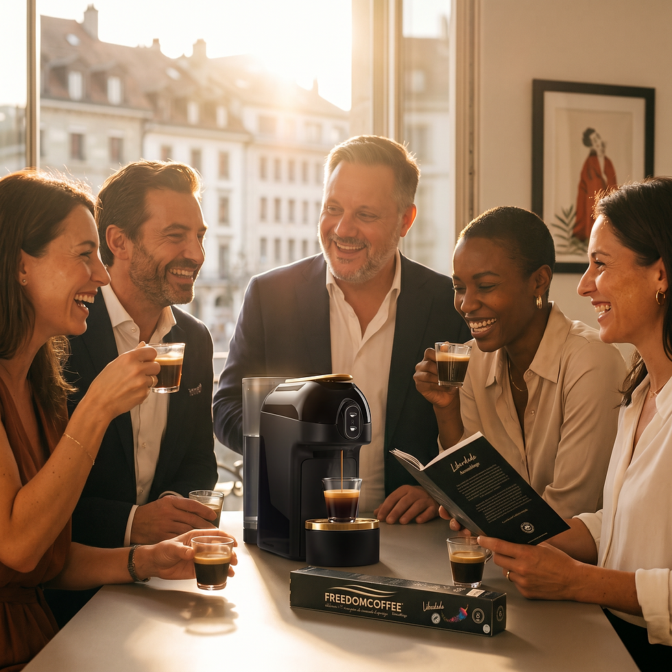 Personnes partageant un café FREEDOMCOFFEE® dans une ambiance conviviale