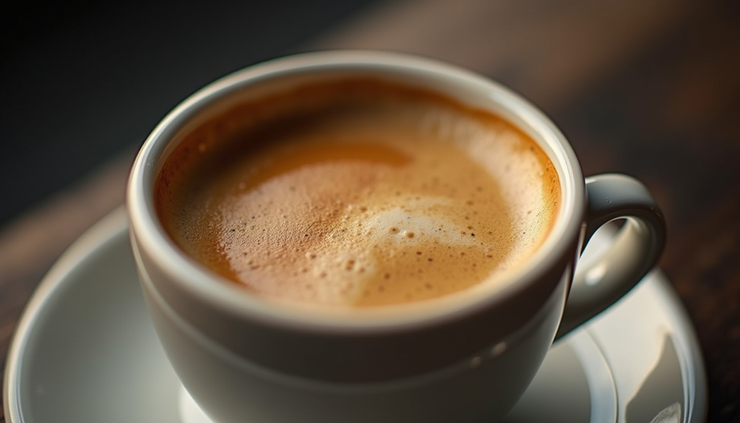 Vue rapprochée d'une tasse de café avec une crema dorée et mousseuse