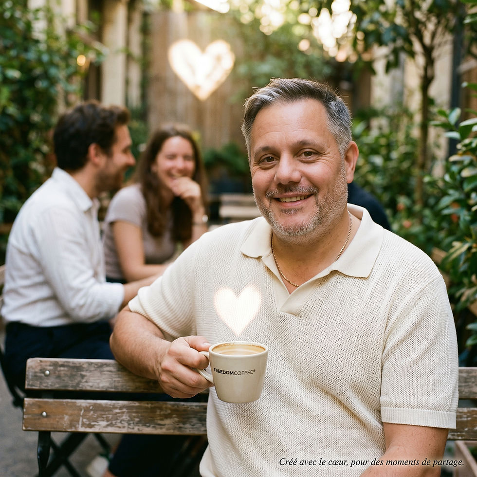 Tony Sedita, fondateur de FREEDOMCOFFEE®, assis en dégustation de café