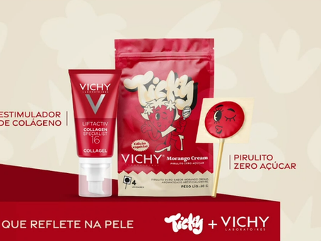 Ticky anuncia colaboração inédita com Vichy: novo pirulito de morango cream zero açúcar