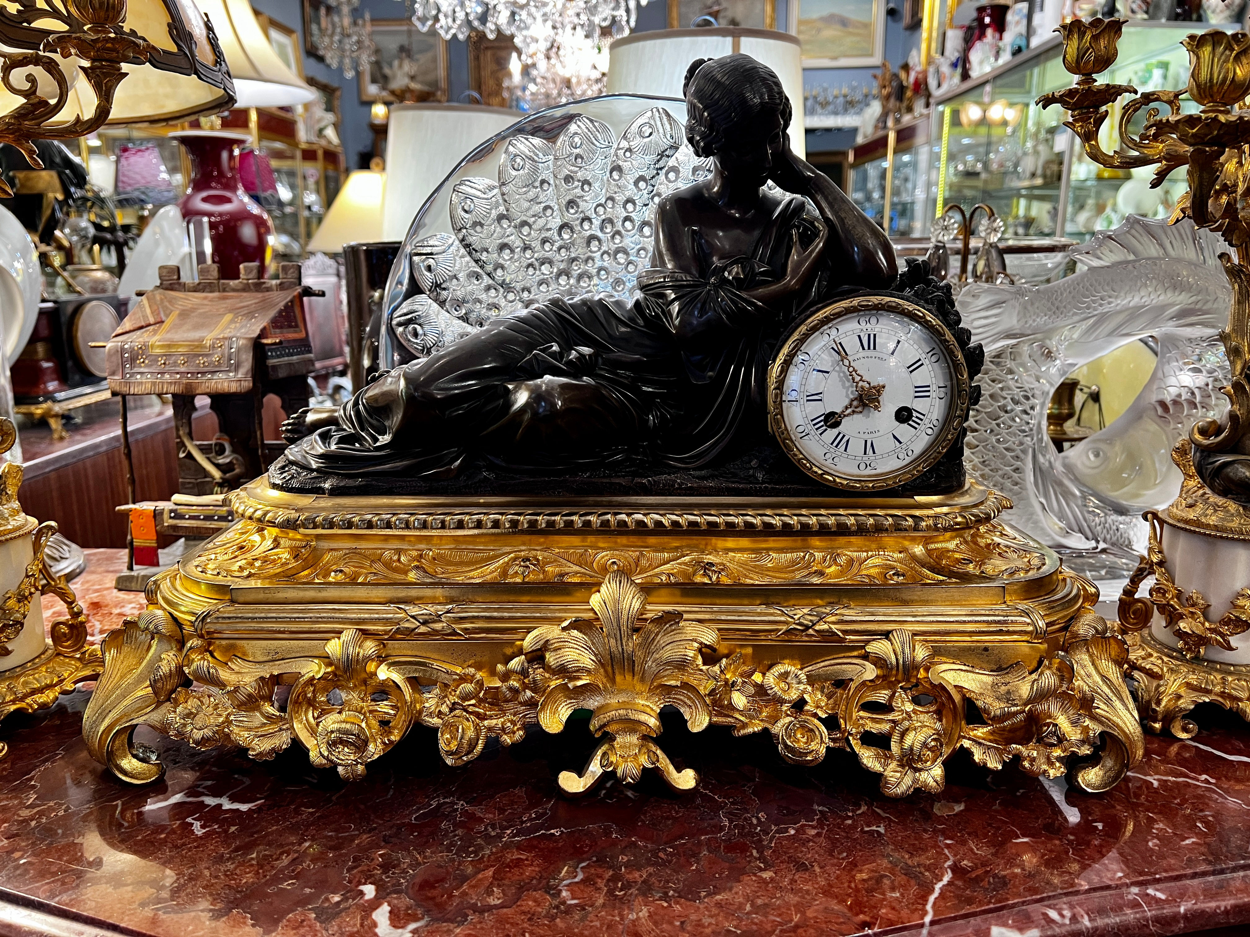 Napolean III French Raingo Frères Gilt Bronze mantel clock