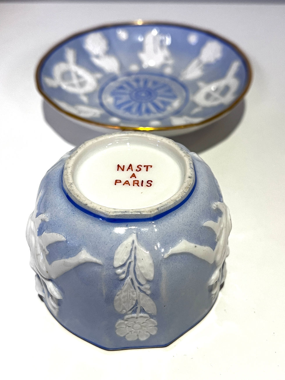 Thumbnail: Soft blue "Nast a Paris"  Empire porcelain cup and saucer c.1810