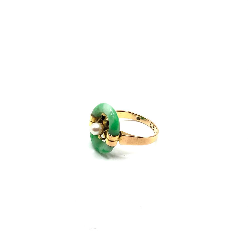 Miniature : Jade pearl and 14K ladies ring size - 7 1/2
