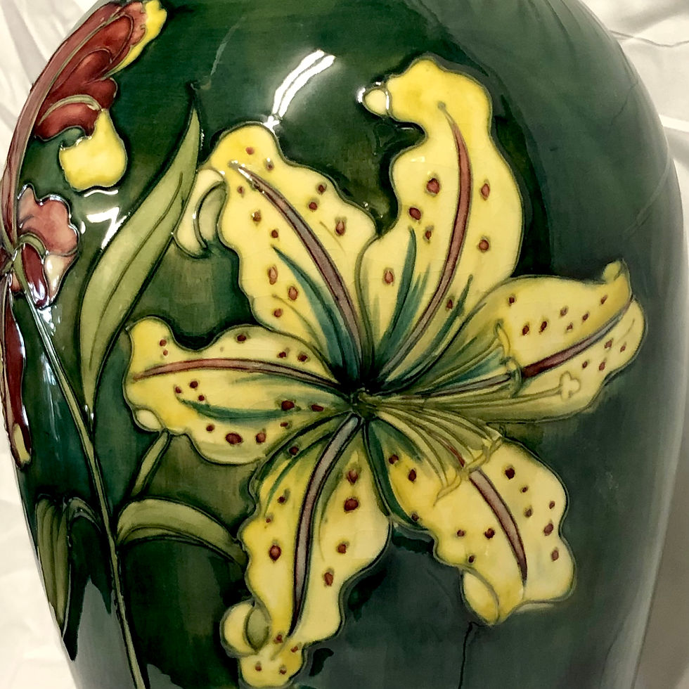 Thumbnail: Large Green Ground Moorcroft Pottery Lily Design Lamp